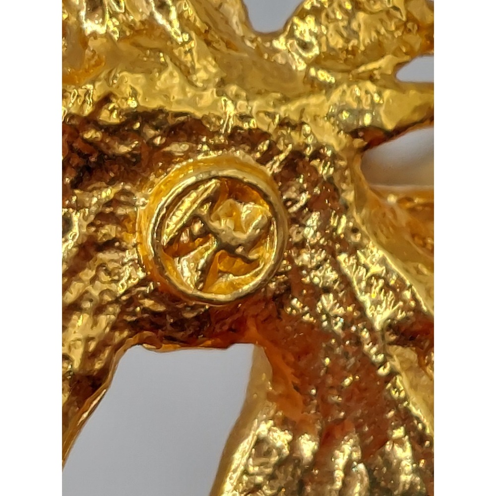 Vintage Brooch Signed Angel Gold Textured Ribbon Bow Pin Coquette Romantic 1980s - Picture 7 of 11